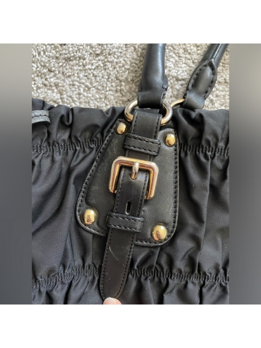 🔥 Price lowered Prada Tessuto Gaufre  Ruched Nylon and leather bag. Authentic - Picture 8 of 17